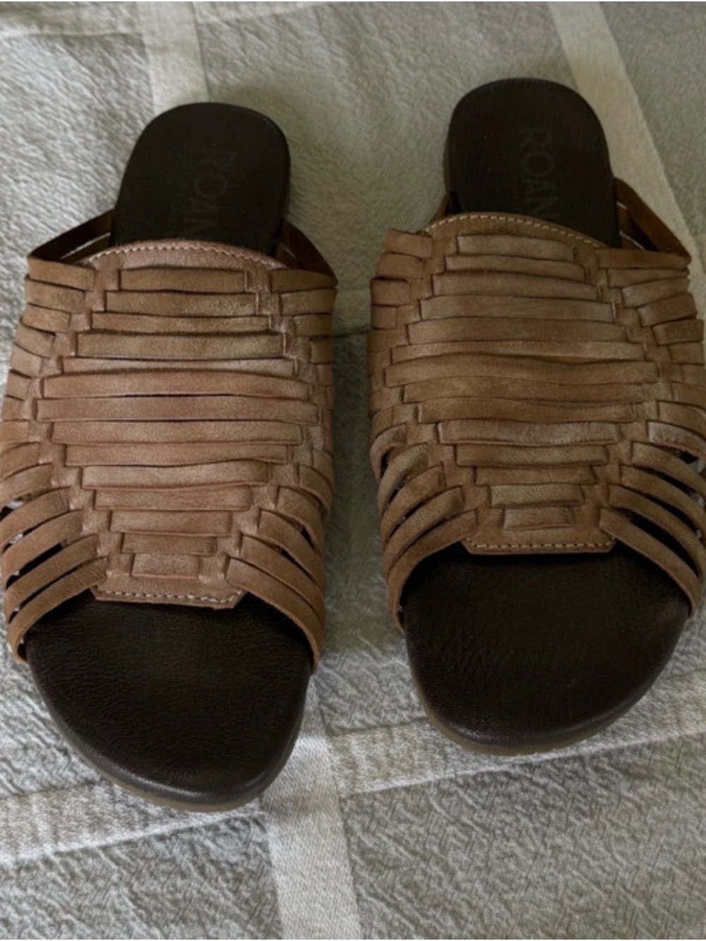 Roan Tan Woven Leather Slide Sandals